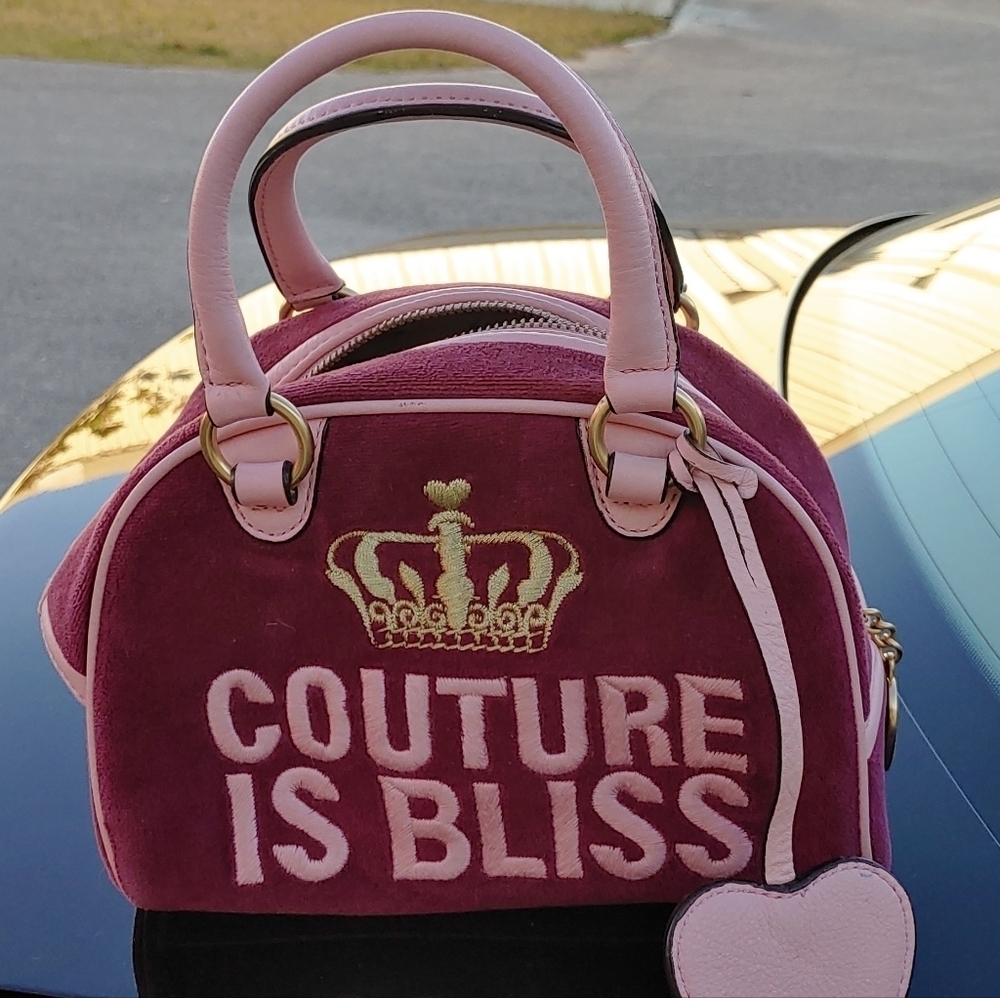 NEW RARE AUTHENTIC JUICY COUTURE "COUTURE IS BLISS" BURGUNDY VELOUR HANDBAG S… - Picture 10 of 16